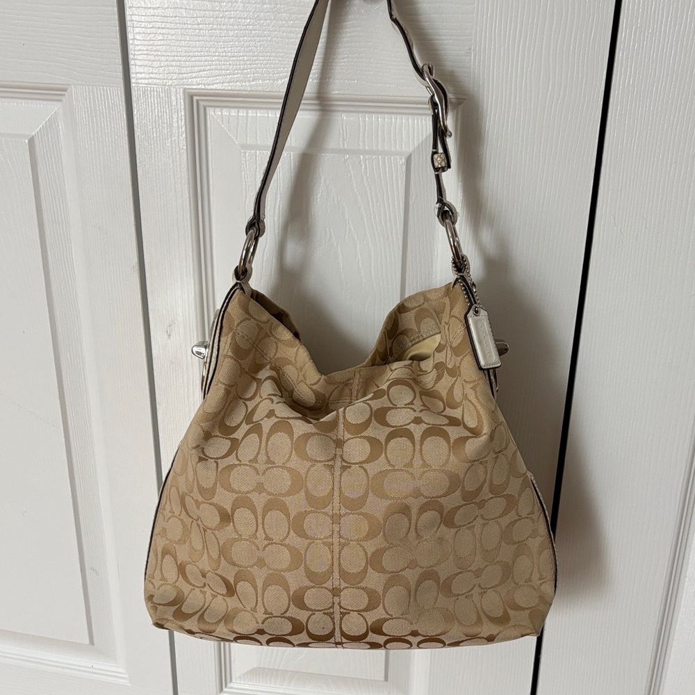 Coach Tan Signature Canvas Hobo Shoulder Bag
